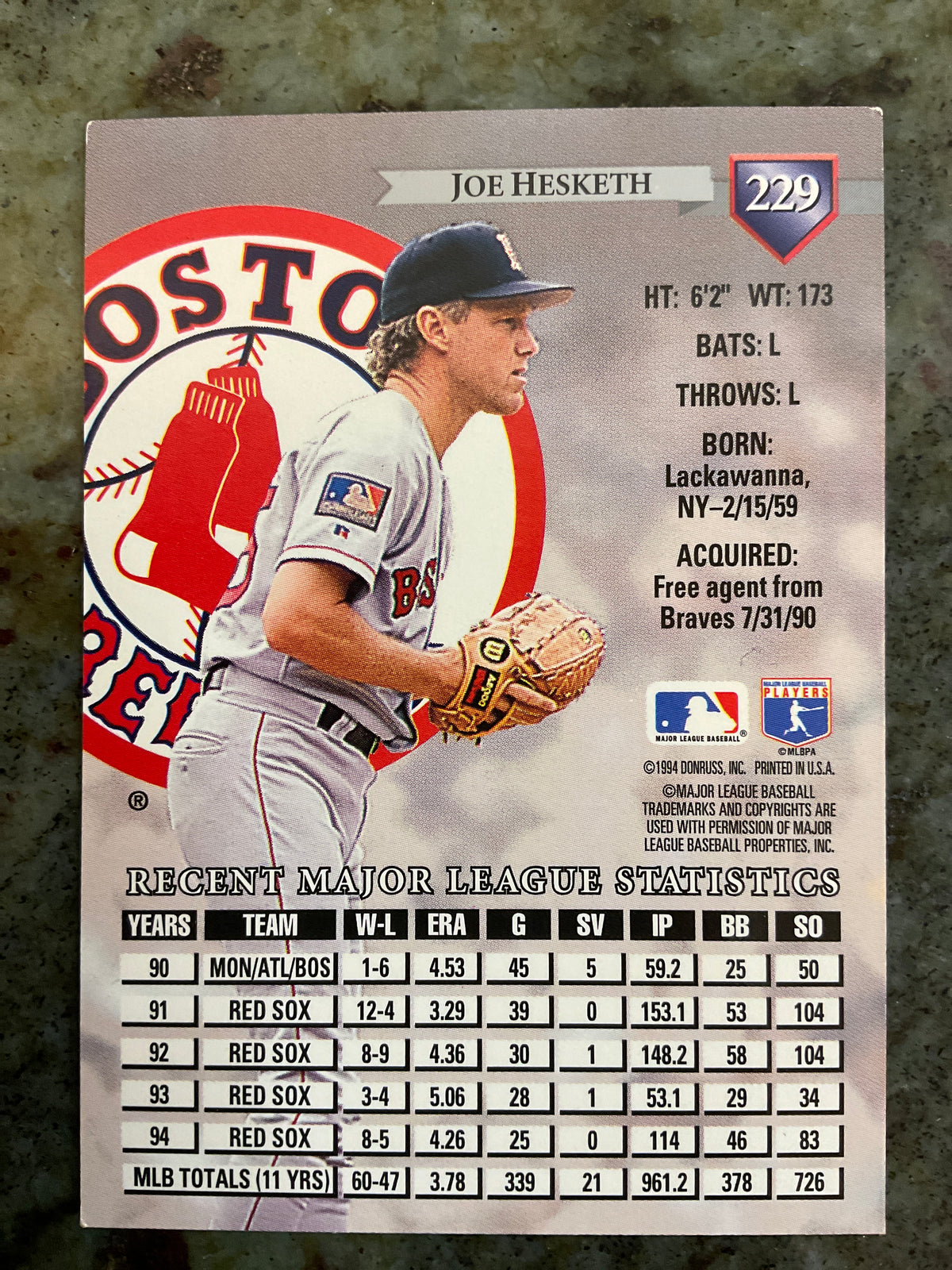 Joe Hesketh 1994 Dunross Baseball Card