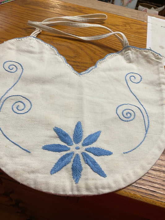 Vintage Handmade Embroidered Bib Bag/ Clothespin Bag