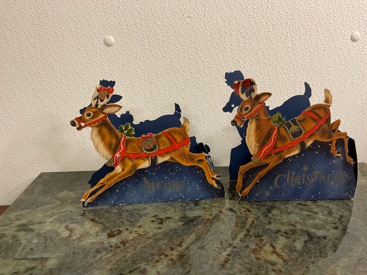 1940’s Vintage Paper Die-Cut Santa and Sleigh Stand-Up Shelf Display Hallmark