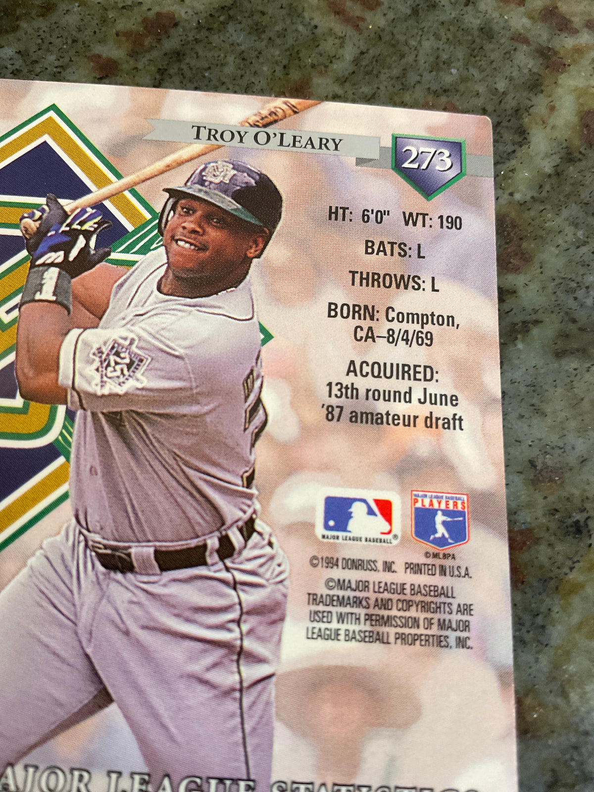 Troy O’Leary 1994 Donruss Baseball Card