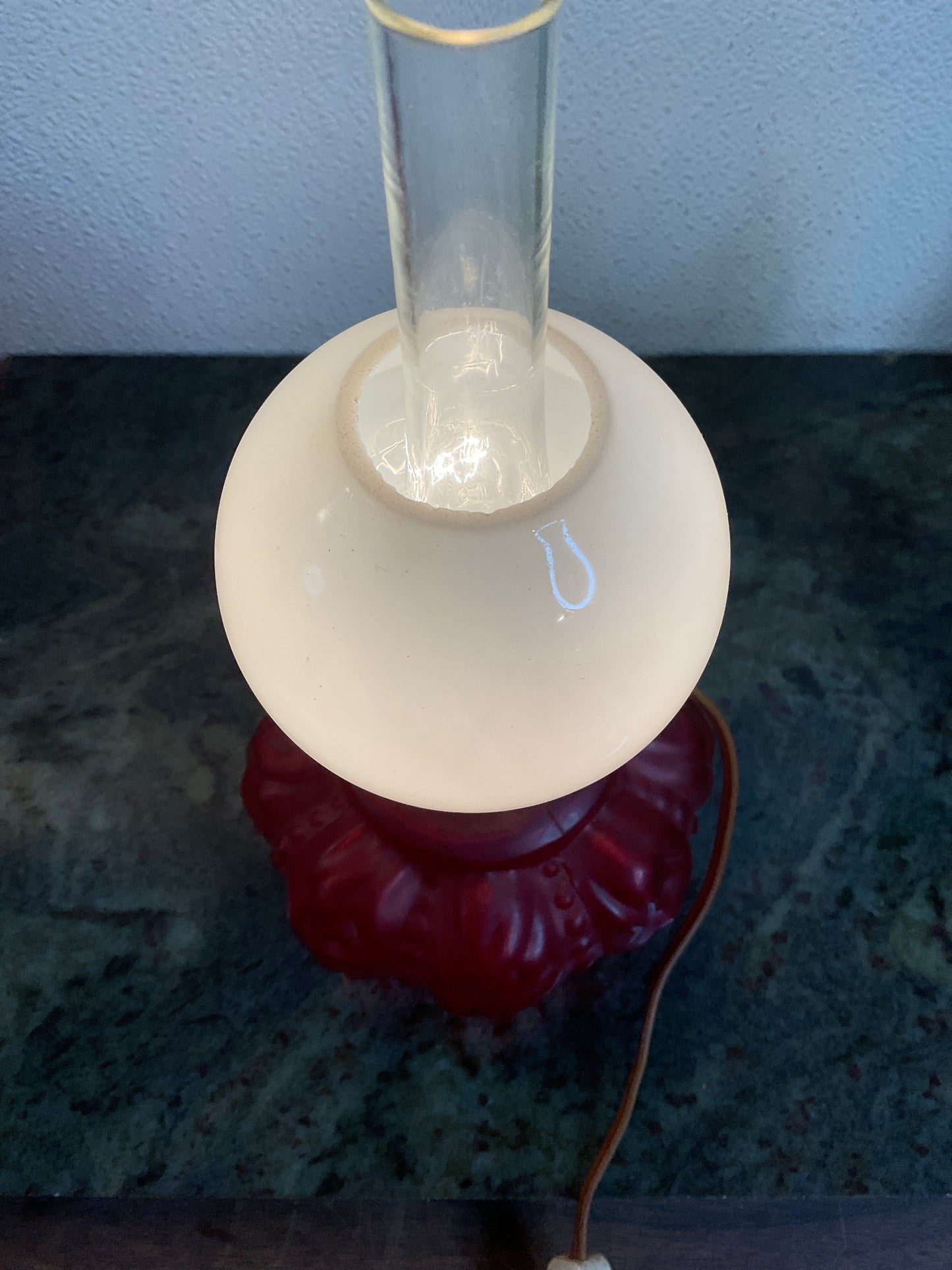 Antique Miniature Red Satin Lamp