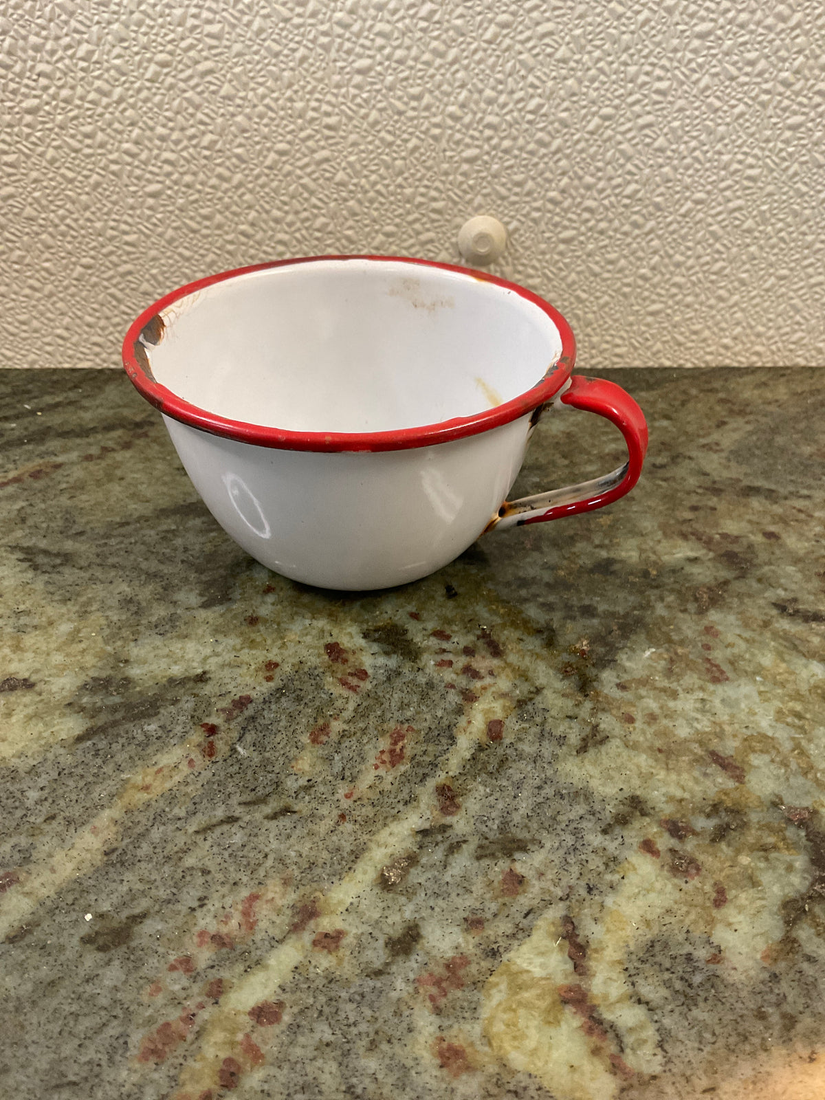 Vintage Redand White Enamel Tea Cup