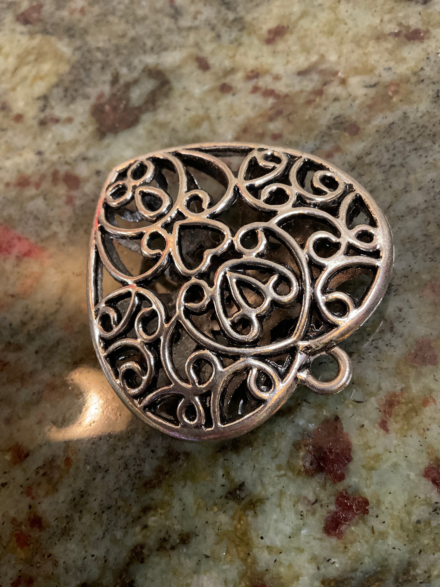 Silvertone Puffed Filigree Heart Pendant
