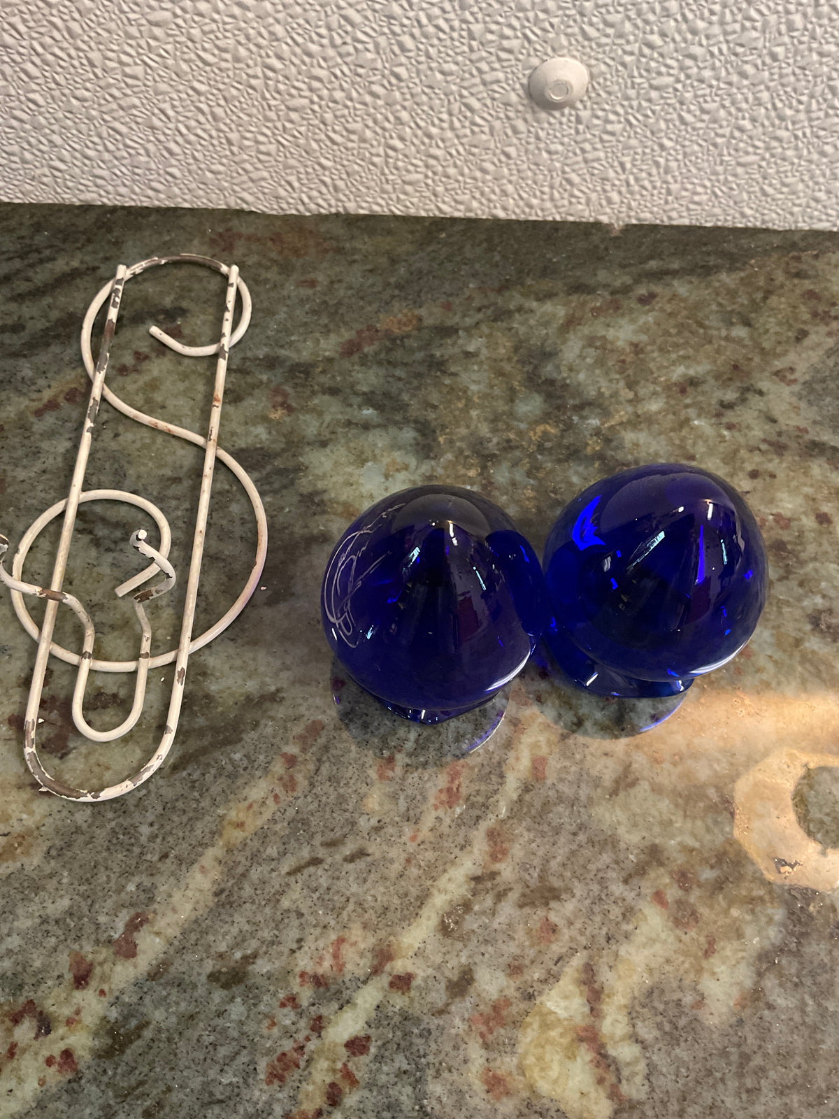Vintage Cobalt Blue Bud Vase/ Wire Wall Mount