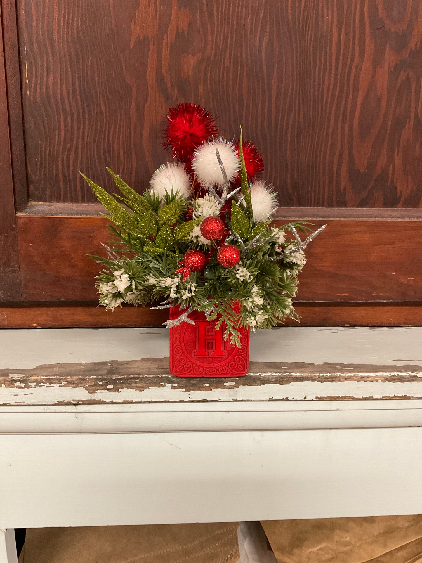 Wood Letter Block with Christmas Decorations