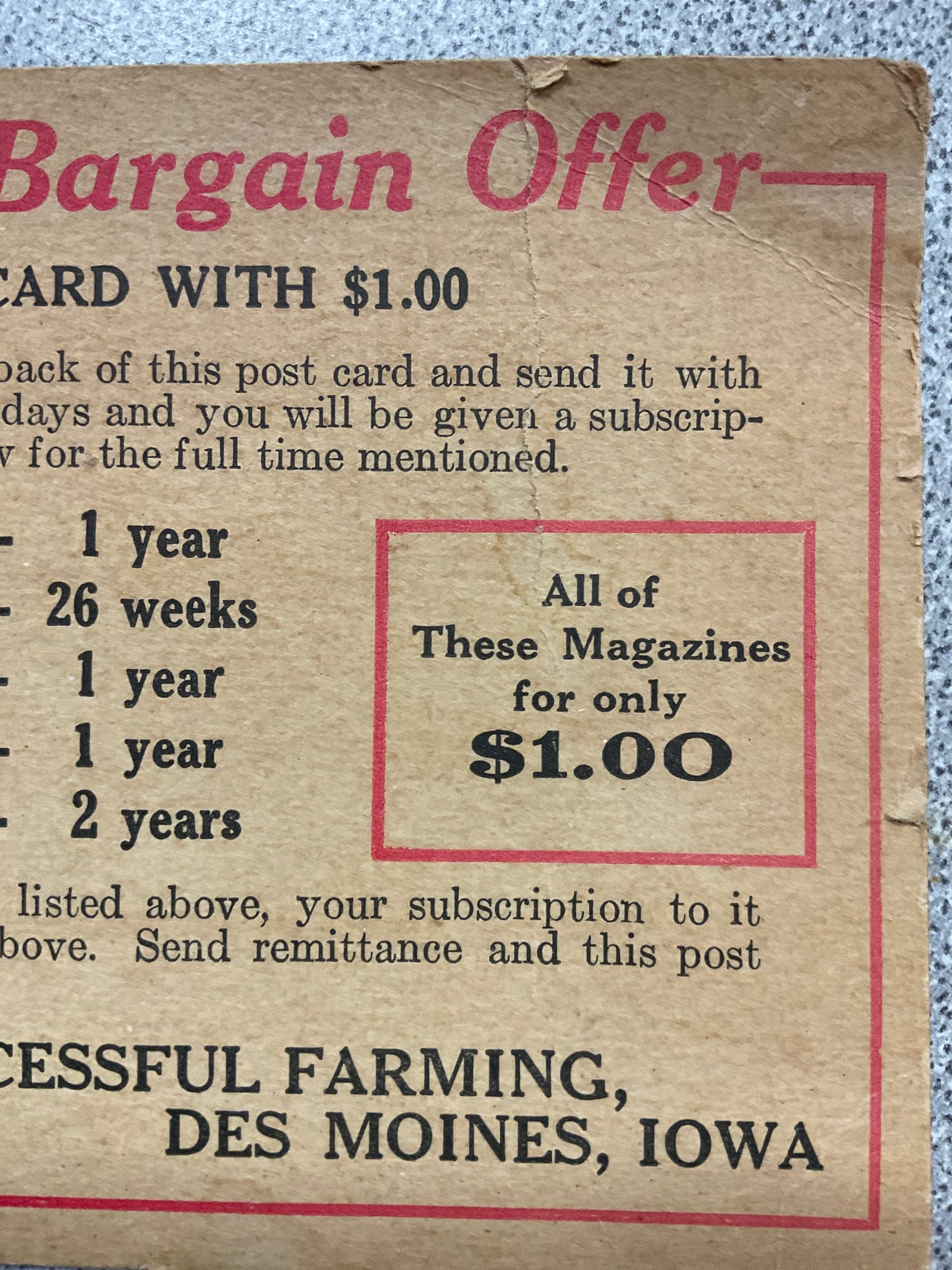 Successful Farming Magazine Subscription Postcard