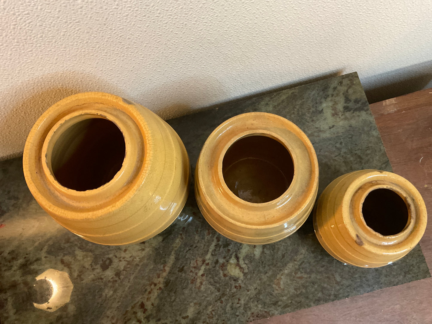 Rare 3 Piece YellowWare Canning Jars