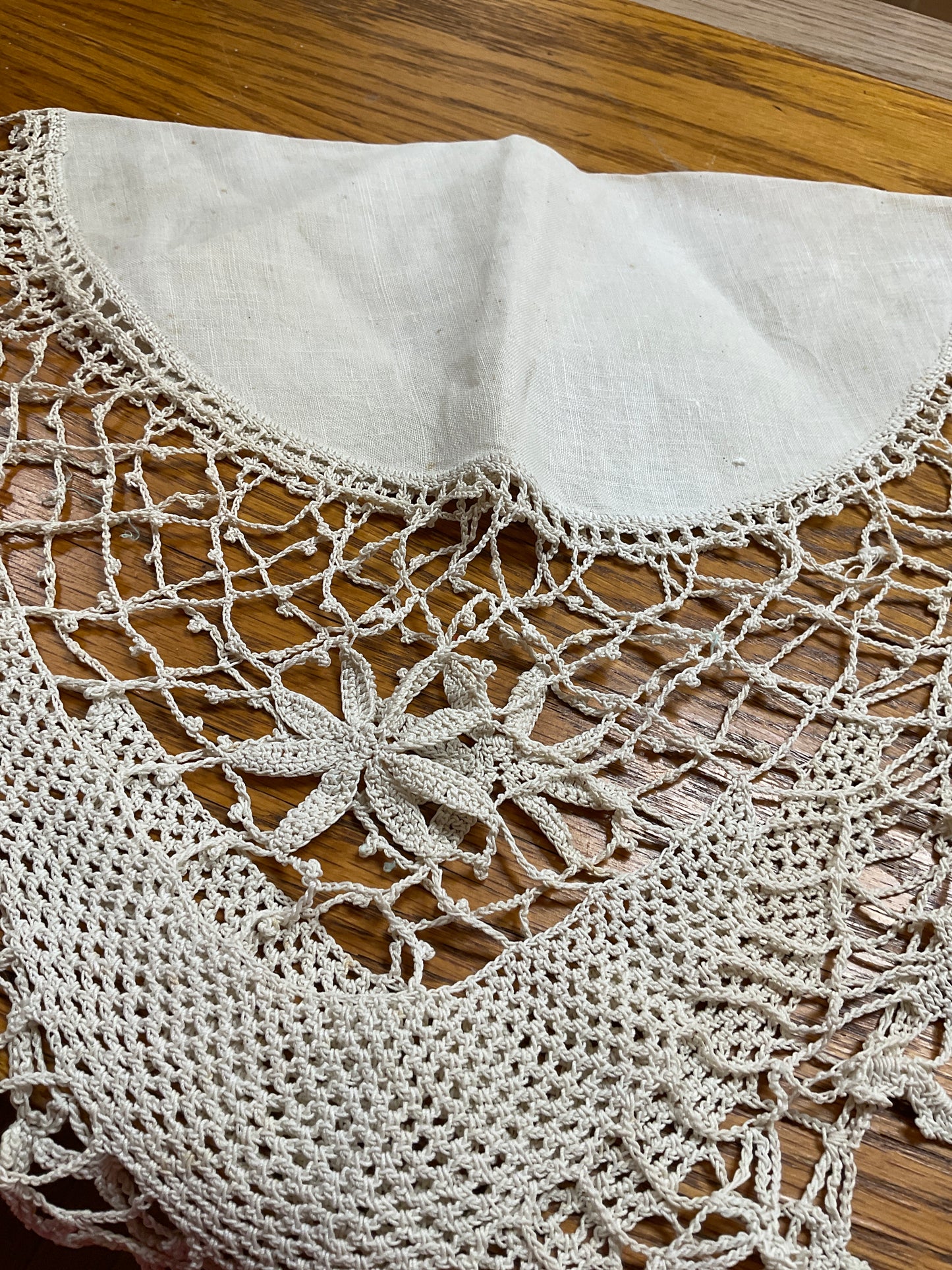 Linen and Crocheted Doily 26”