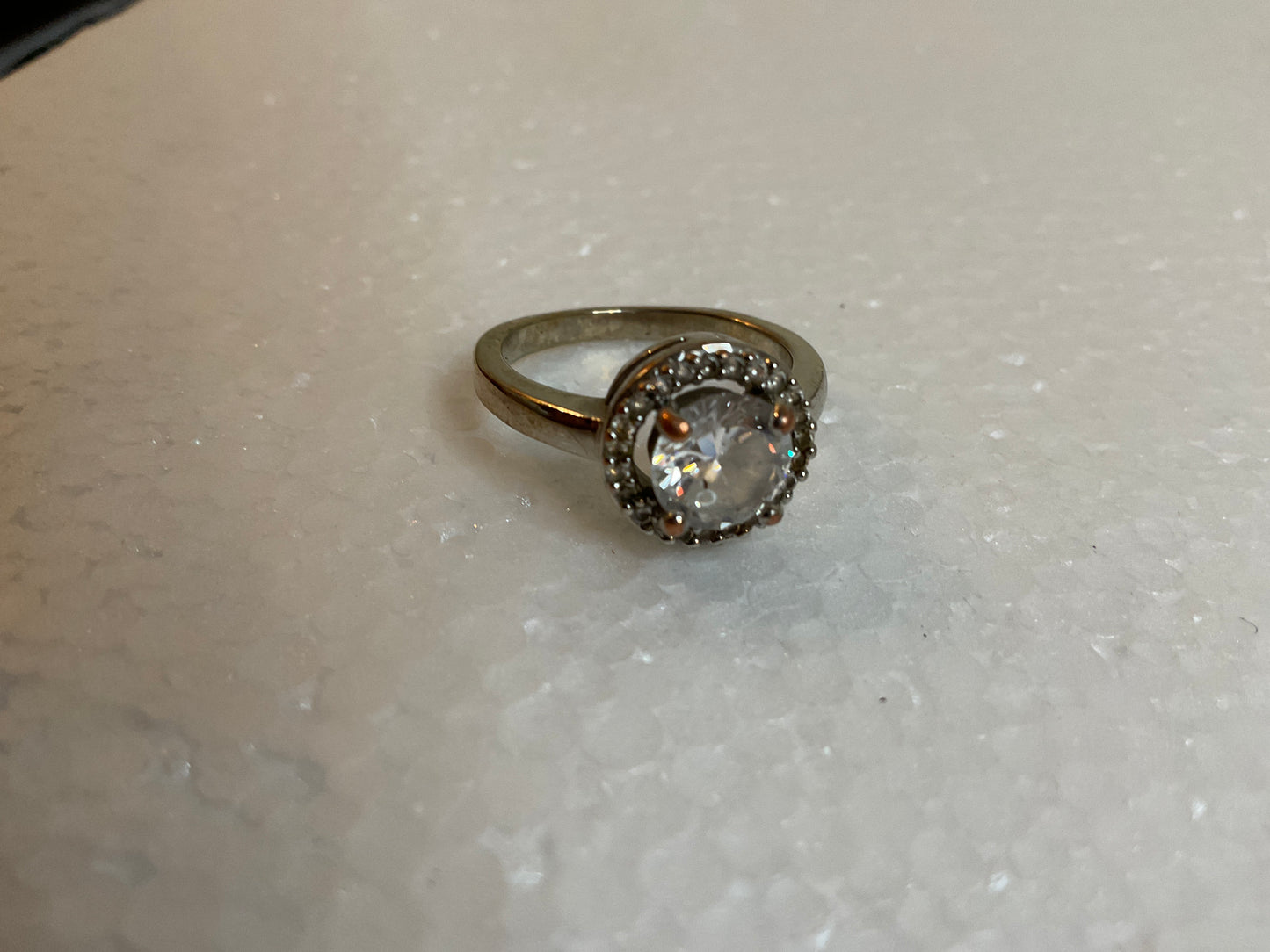 Silvertone Round Cubic Zirconia Ring