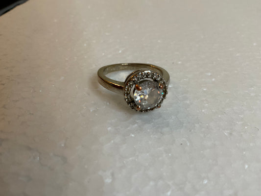 Silvertone Round Cubic Zirconia Ring