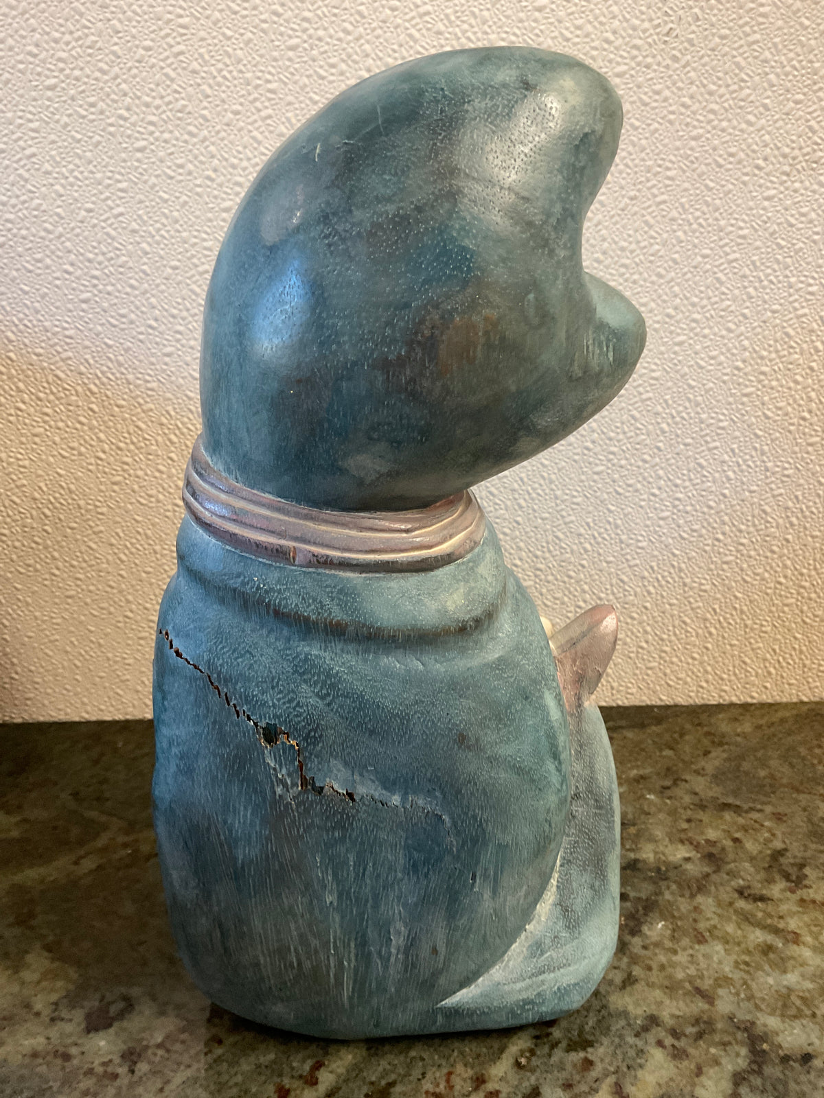 Carved Folk Art Wood Cat Figurine