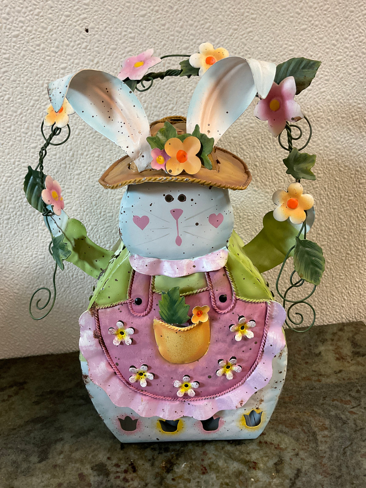 Tin Spring Bunny Tea Light Holder