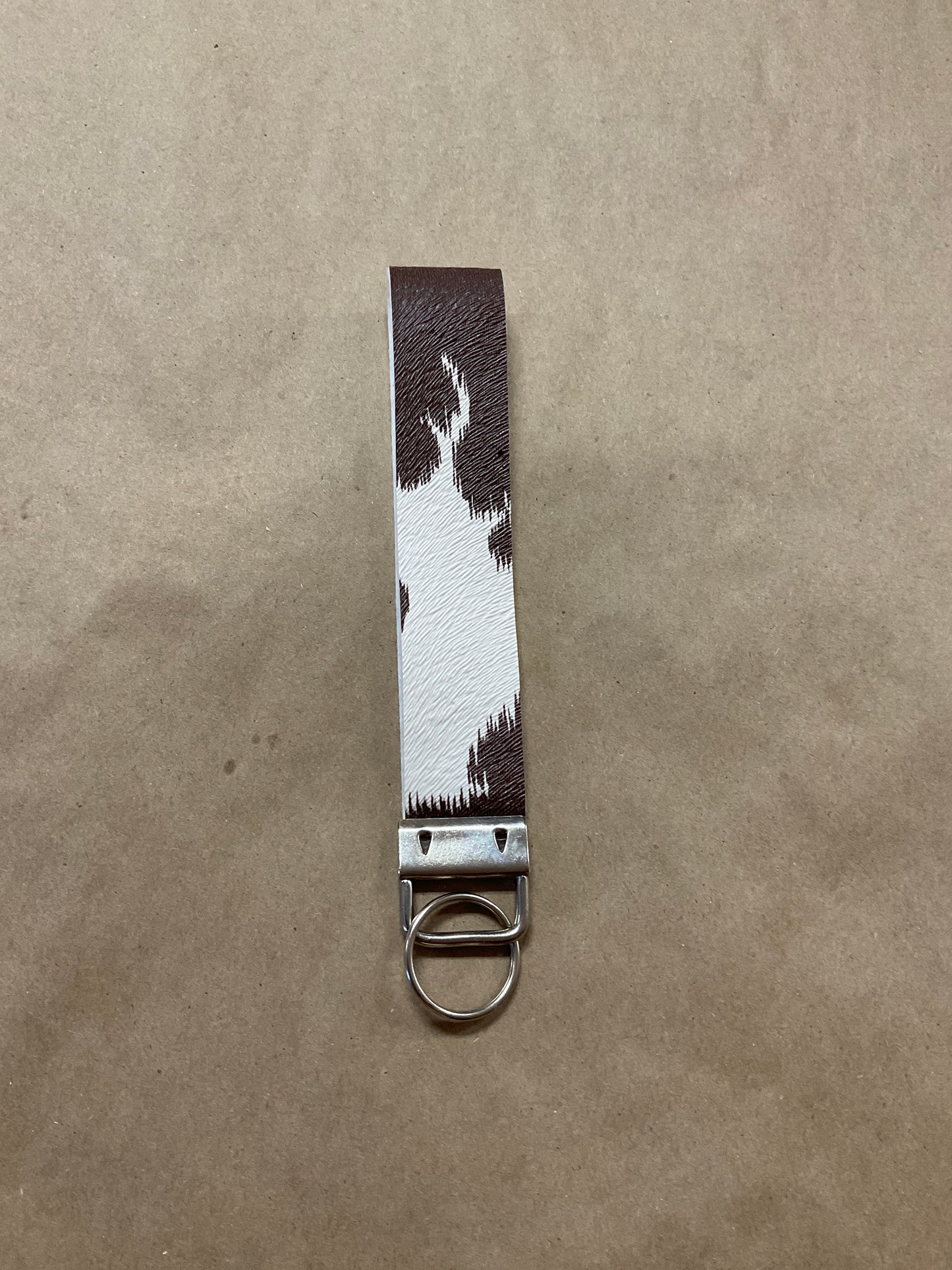 Faux Leather Brown Cowhide Wrist Keychain