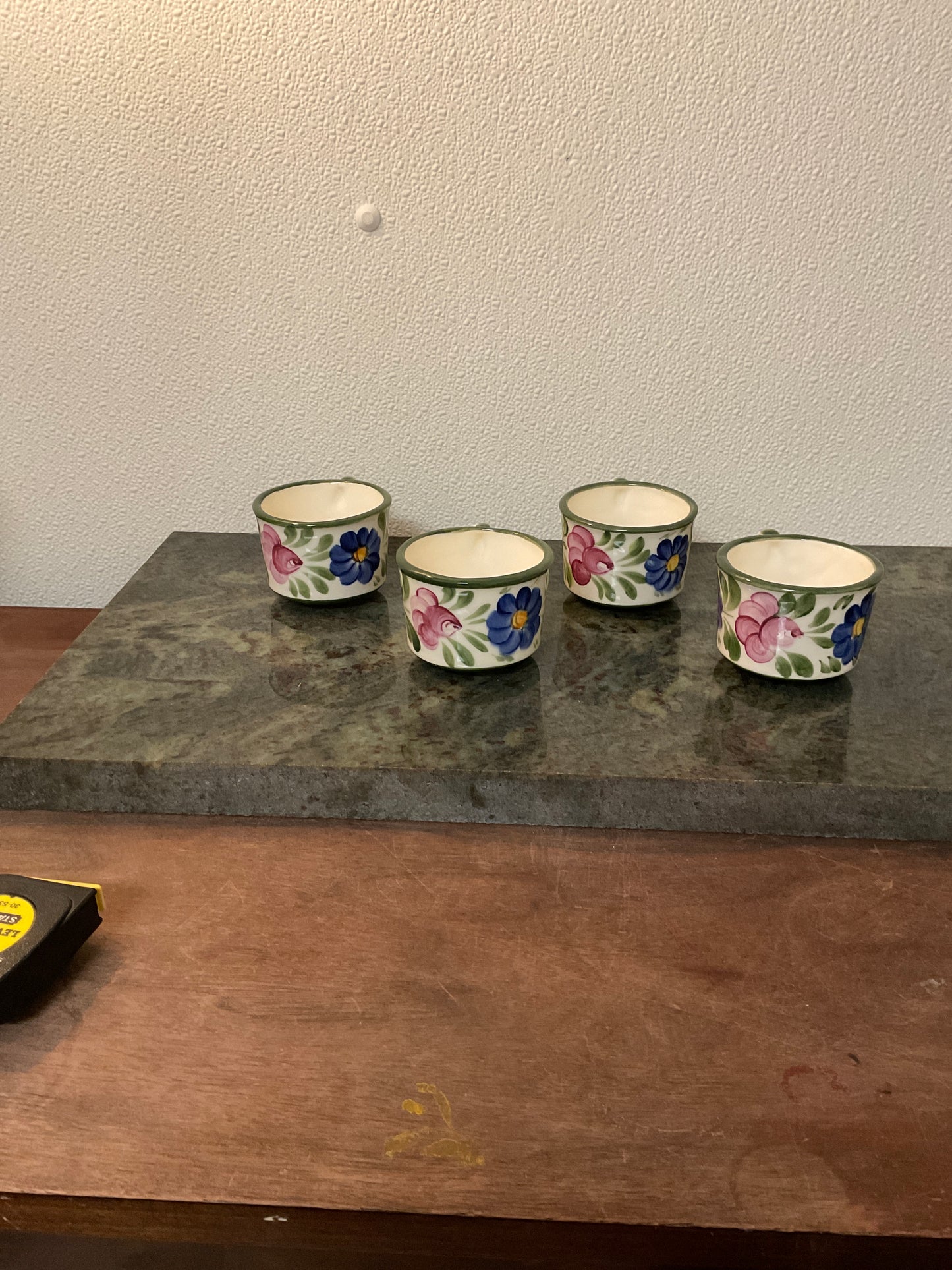 Vintage German Art Pottery Floral Coffee/Tea Cups “Handgemalt” signed by Widerstrom Set of 4