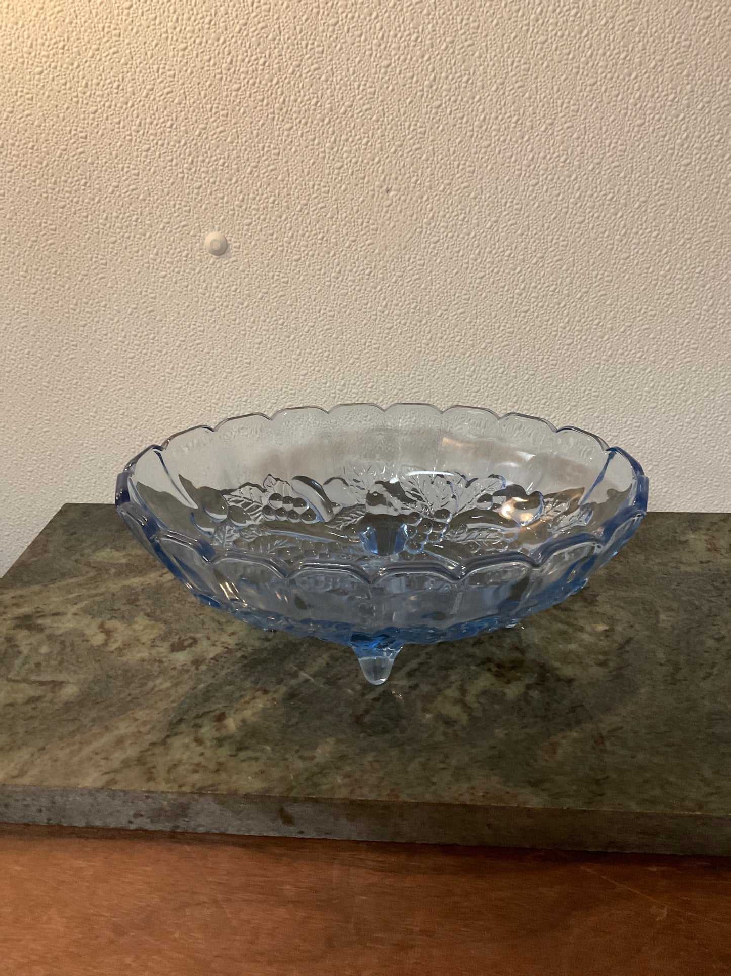 Vintage Indiana Blue Glass Footed Fruit Bowl