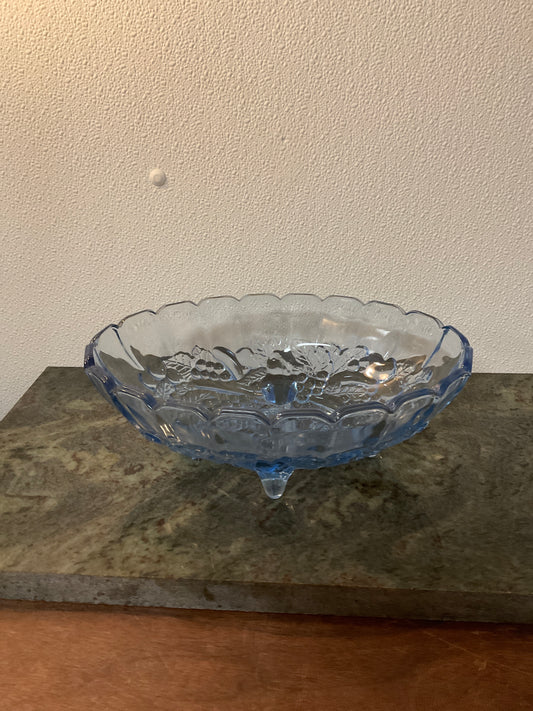 Vintage Indiana Blue Glass Footed Fruit Bowl