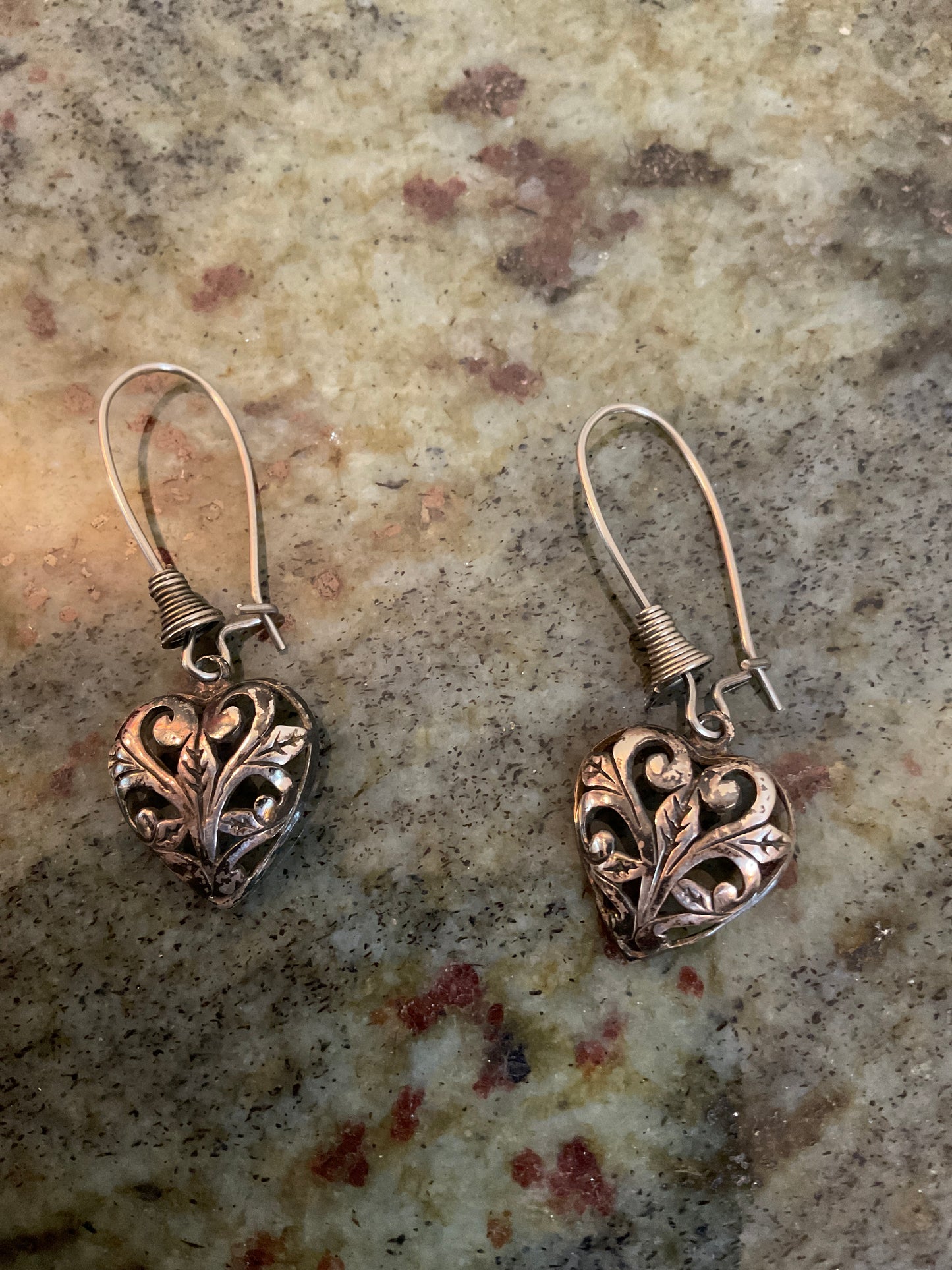 Sterling Silver Heart Filigree Dangle Earrings