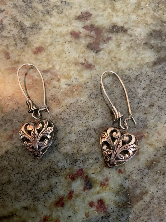 Sterling Silver Heart Filigree Dangle Earrings