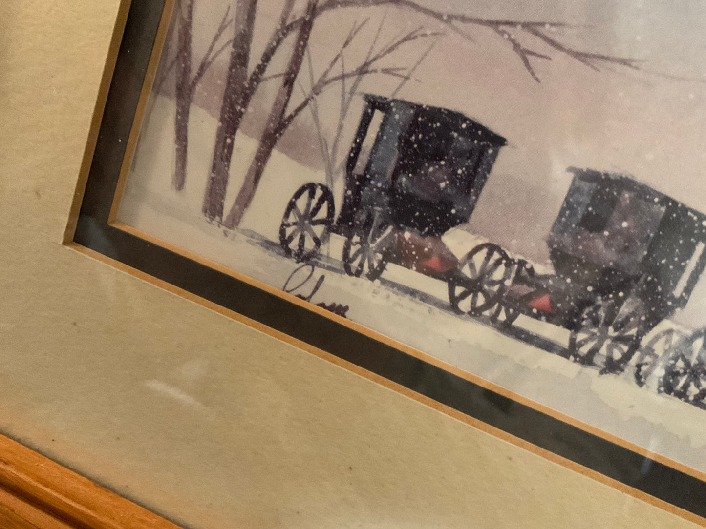 Amish Buggies Double Matted Framed Picture