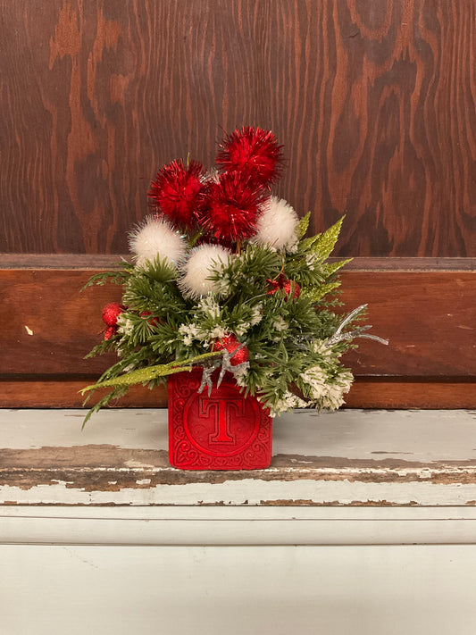 Wood Letter Block with Christmas Decorations