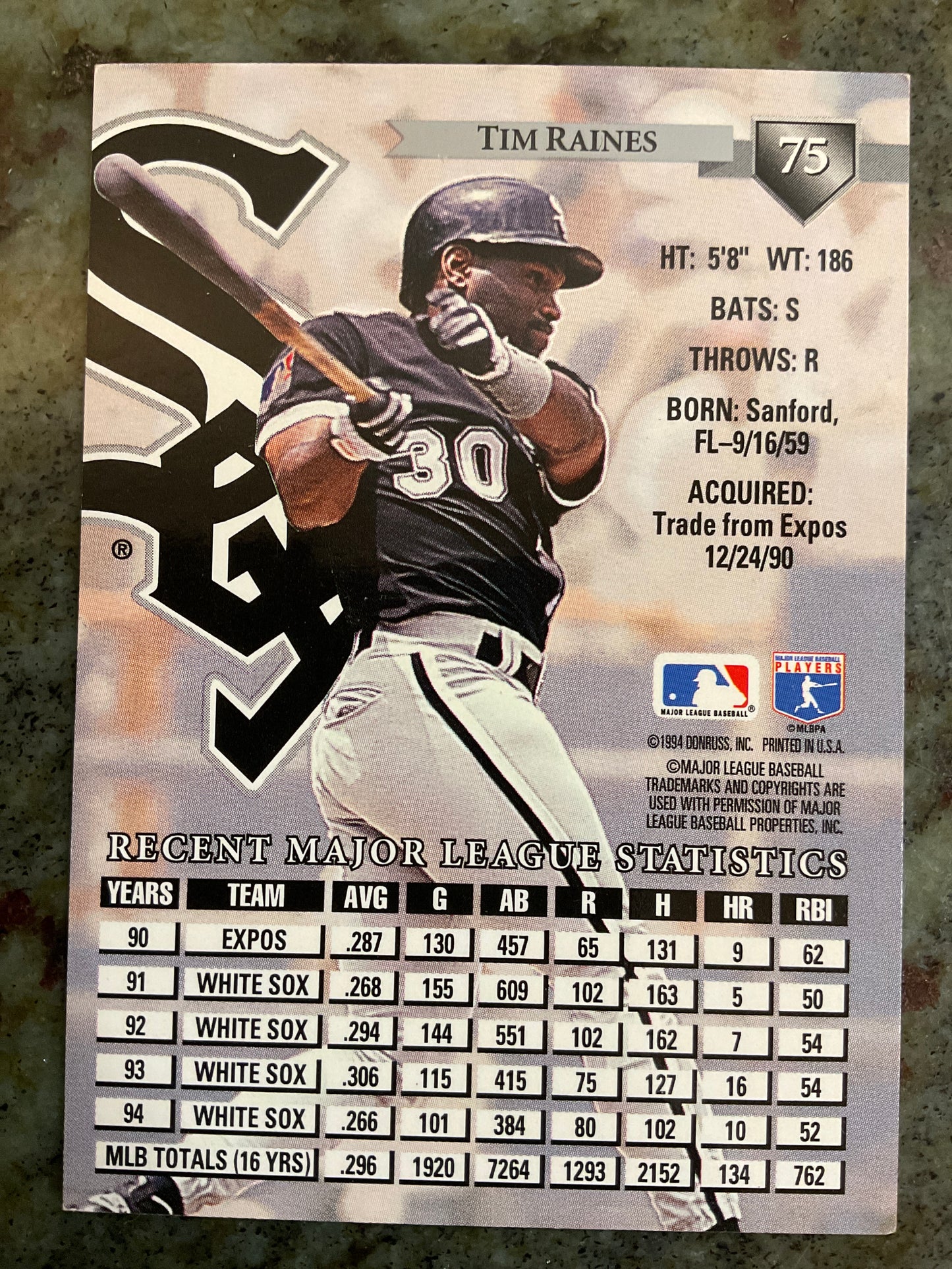 Tim Raines 1994 Dunross Baseball Card