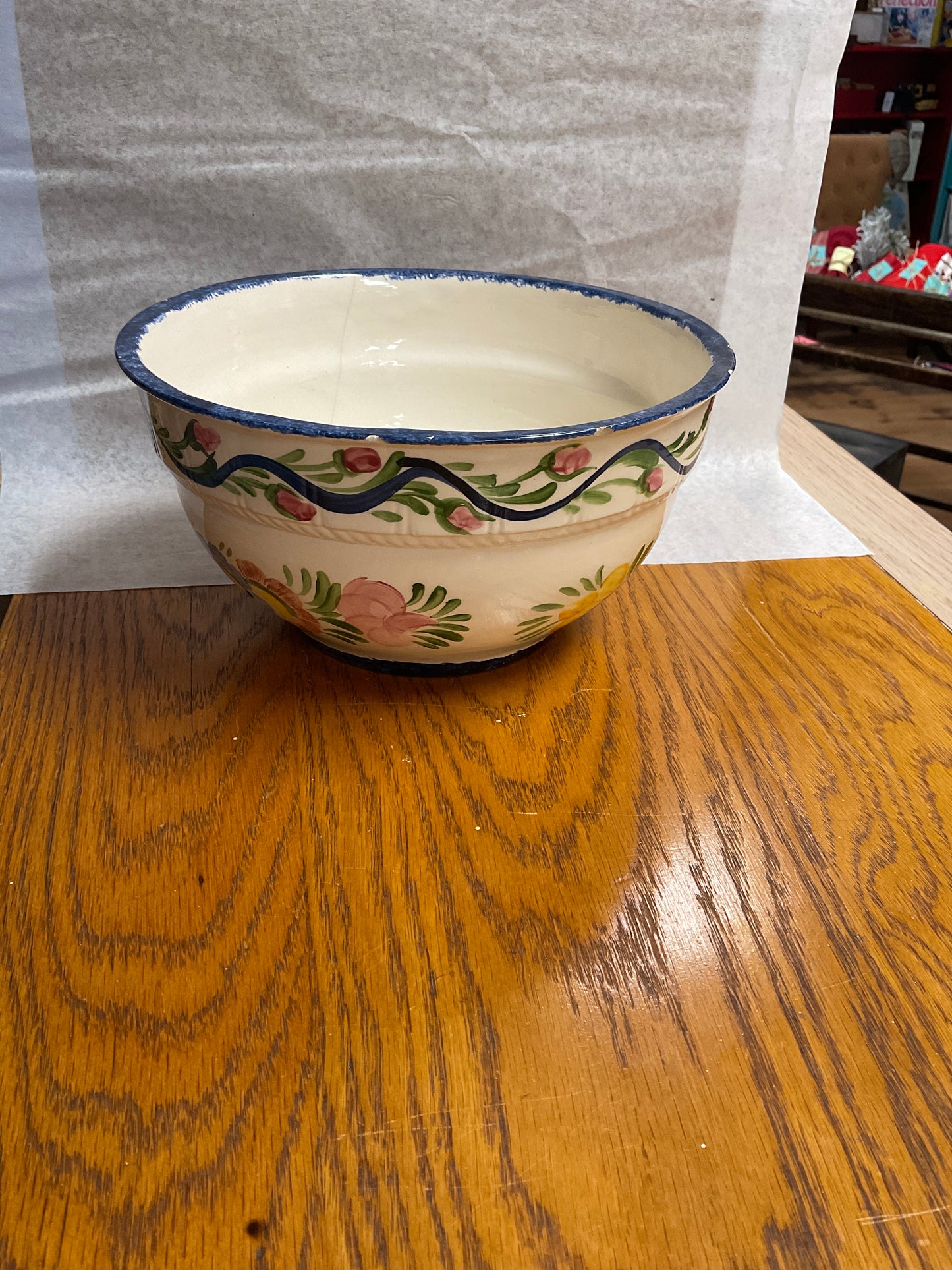 Vintage German Art Pottery Floral Large Serving Bowl “Handgemalt” signed by Widerstrom