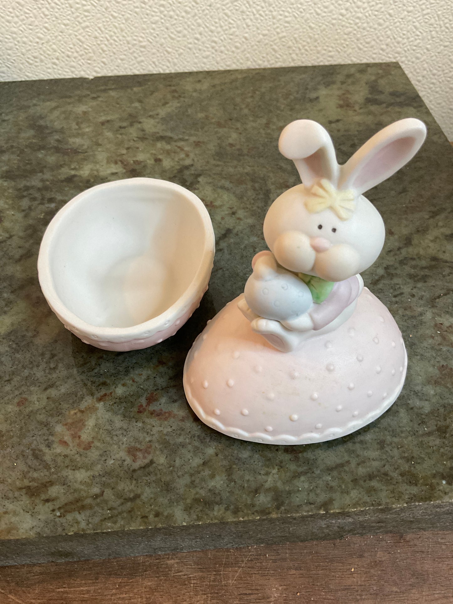 Vintage Ceramic Bisque Bunny Trinket Box