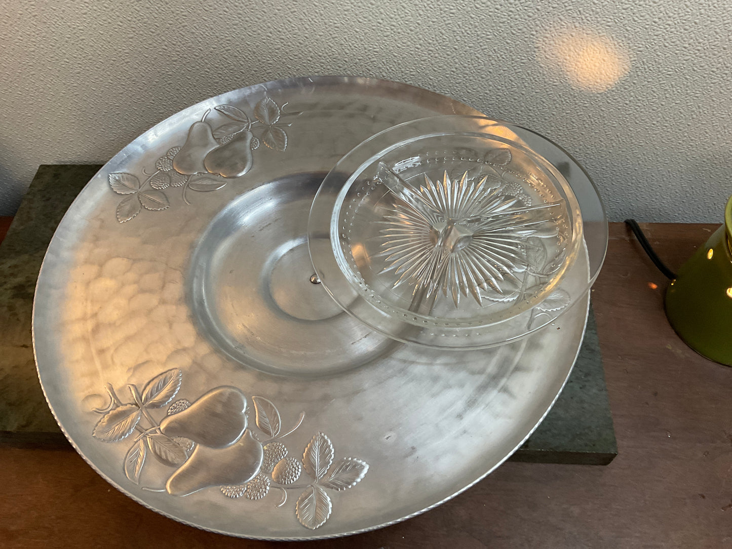 Vintage Aluminum And Glass Lazy Susan