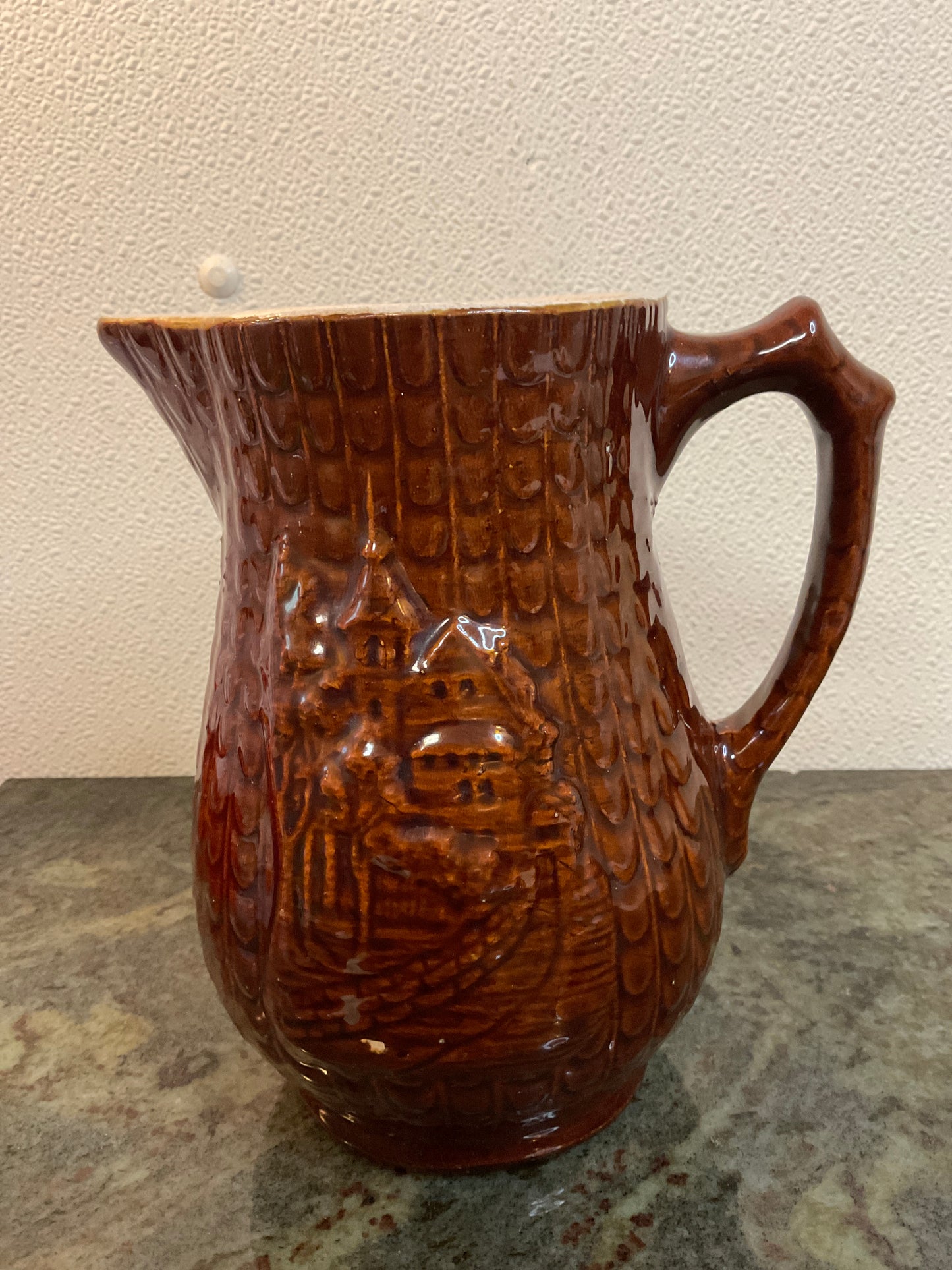 Brown Salt Glazed Stoneware Pitcher