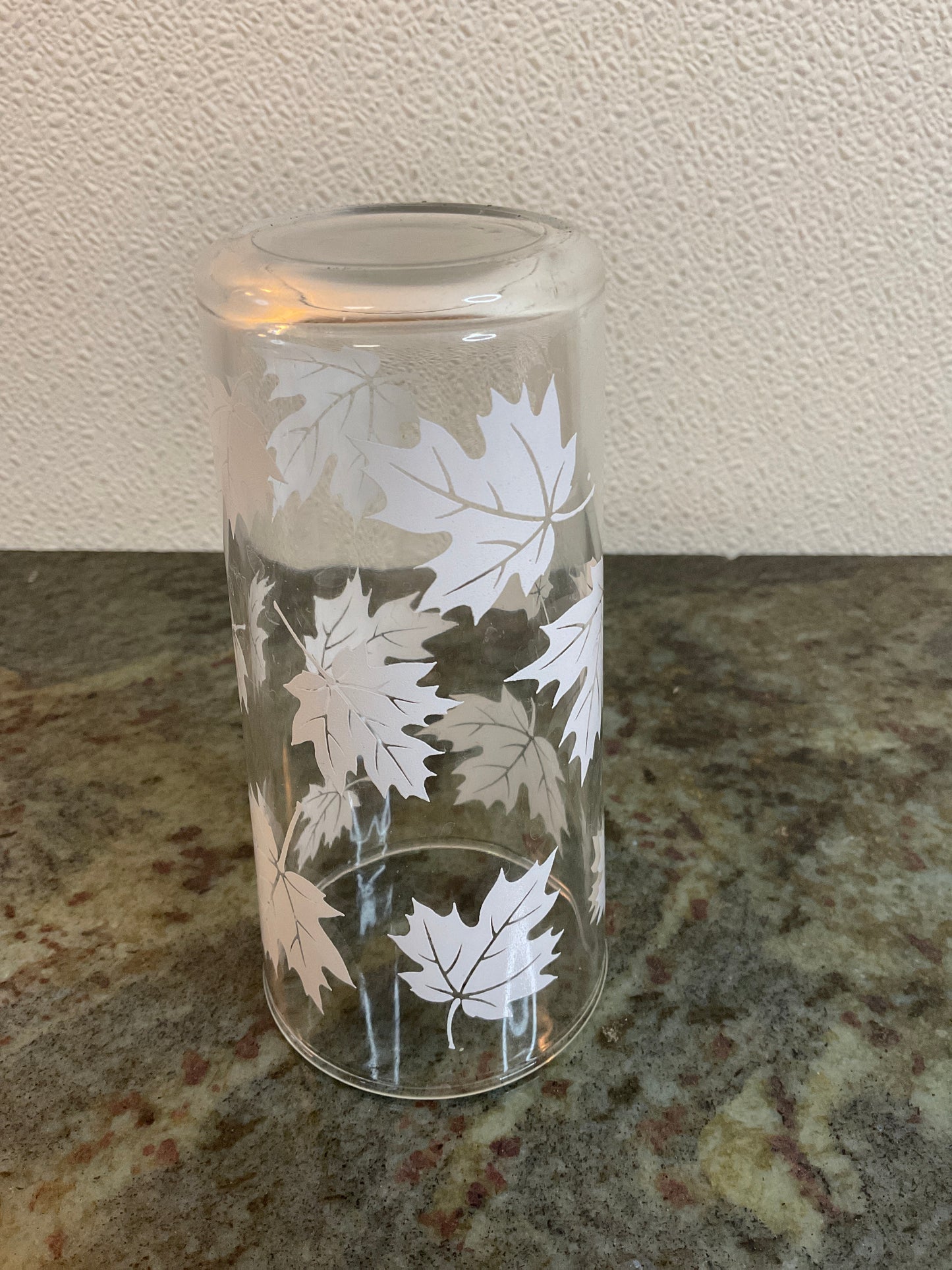 Vintage White Leaf Glass Tumbler