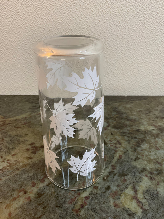 Vintage White Leaf Glass Tumbler