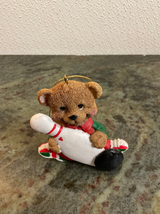 Bear With Bowling Ball and Pin Ornament