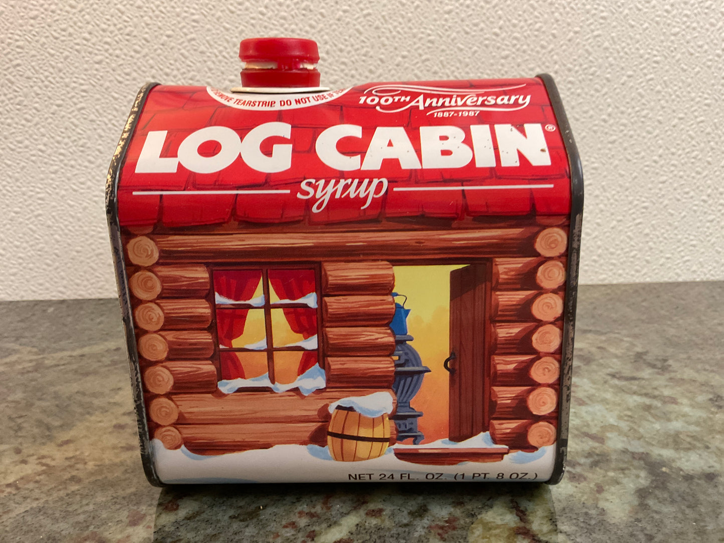 Vtg Log Cabin 100 Anniversary Syrup Tin 1987