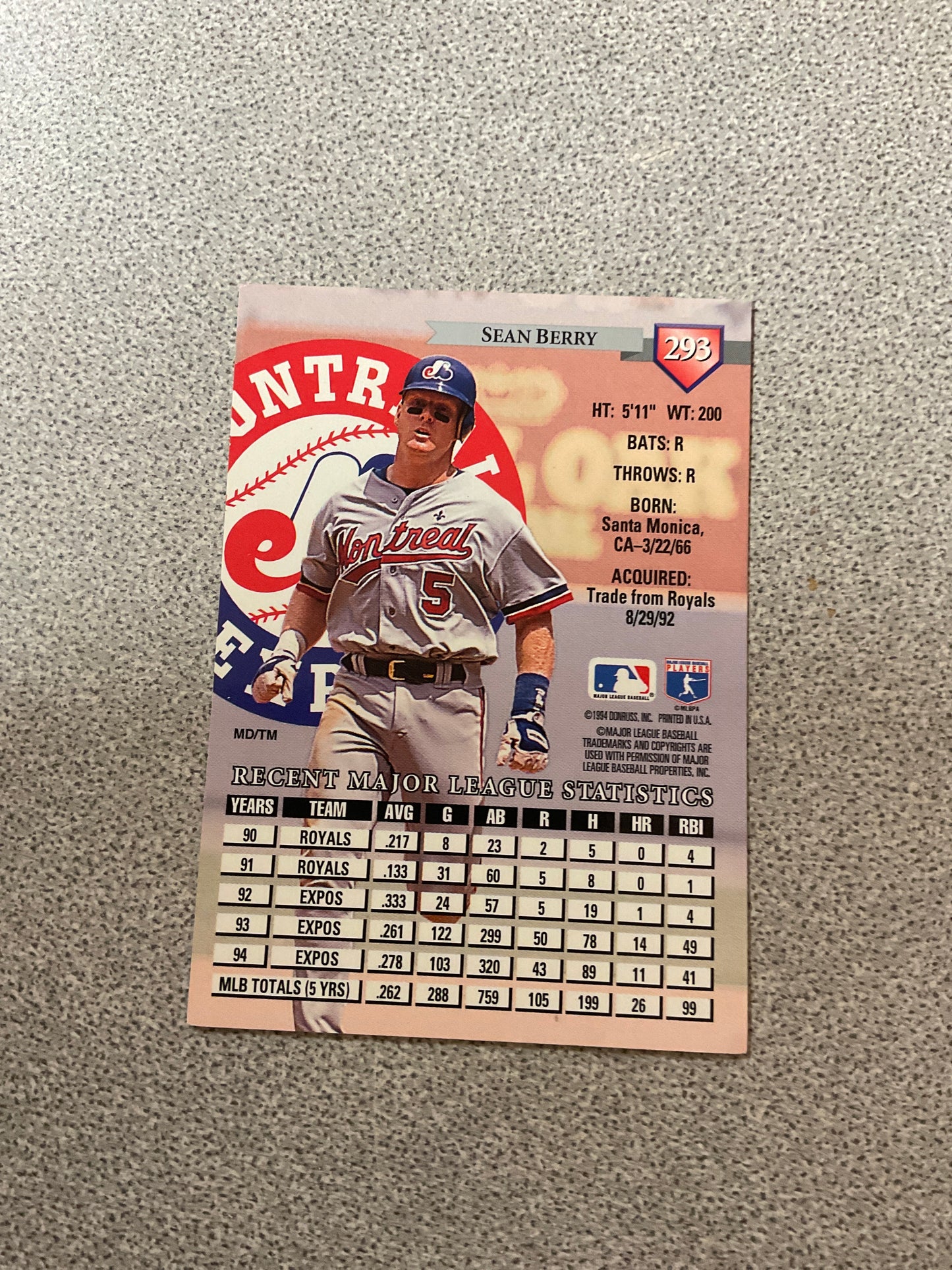 Baseball Card Sean Berry