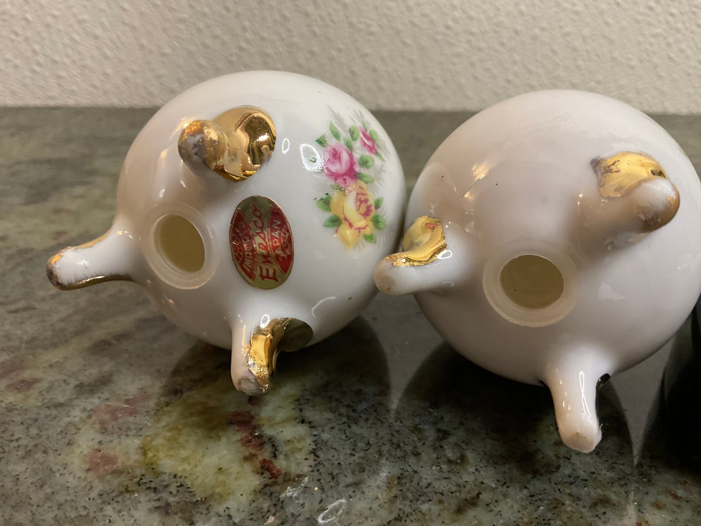 Vtg Enesco Floral S&P Shakers Egg Shaped