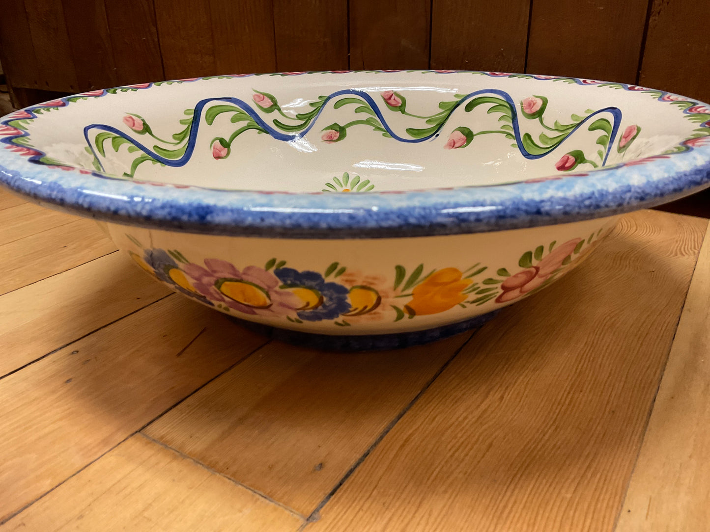 Vintage German Art Pottery Floral Large Bowl “Handgemalt” signed by Widerstrom