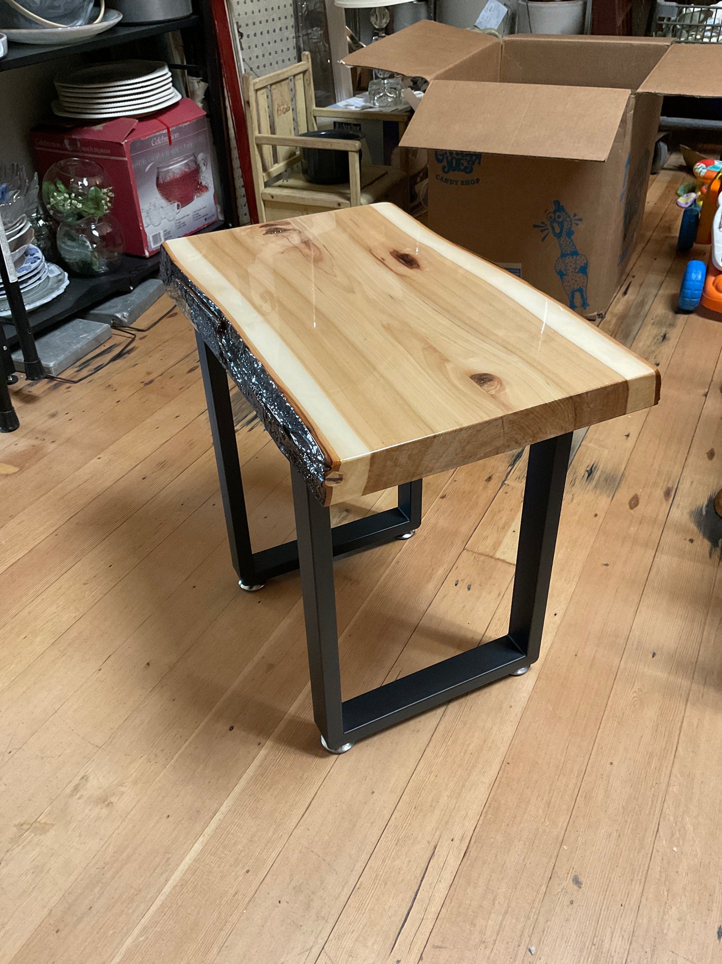Epoxy Wood End Table With Sturdy Metal Legs