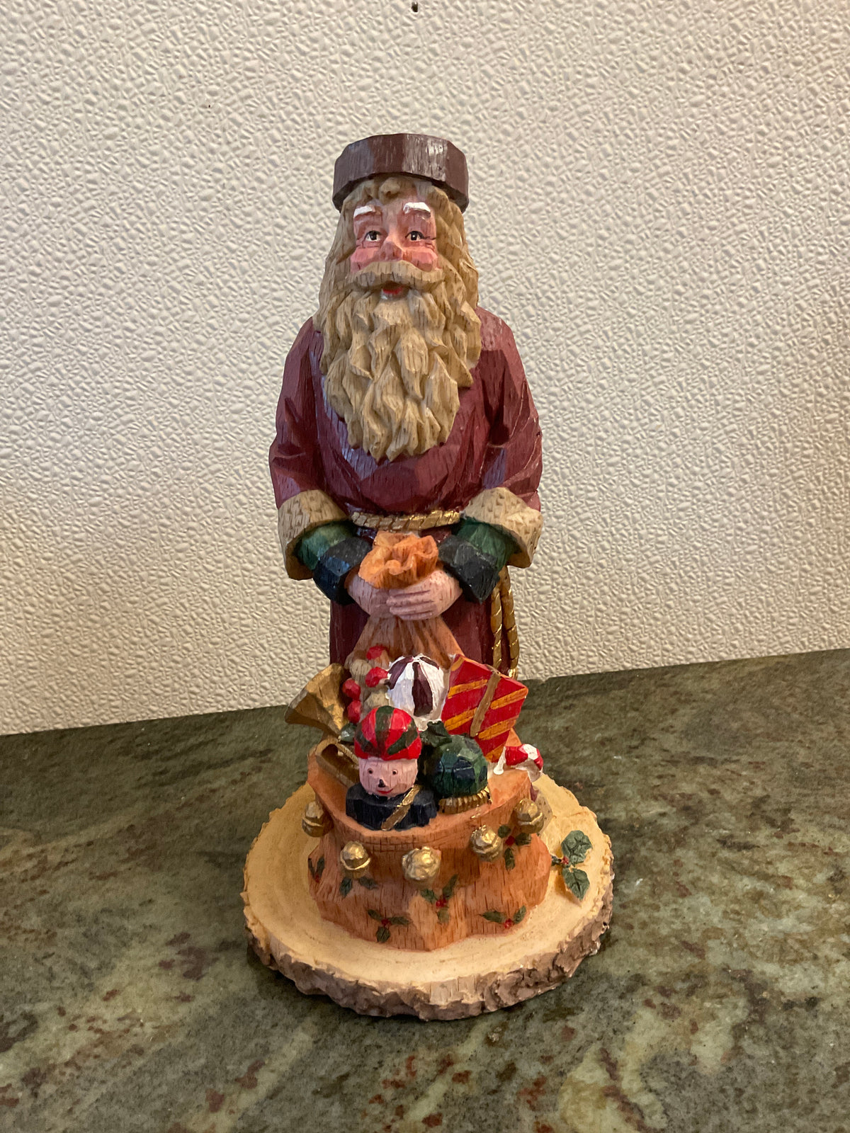 Wood Look Resin Santa Figurine