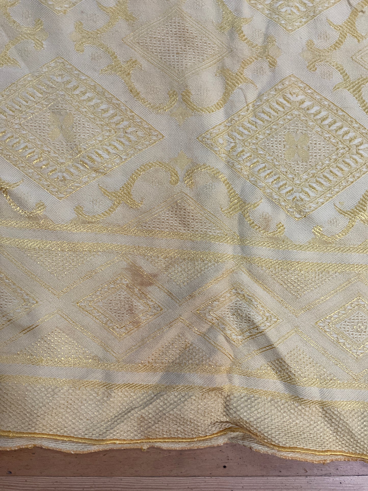 71” x 96” Yellow Table Cloth with Gold Accents