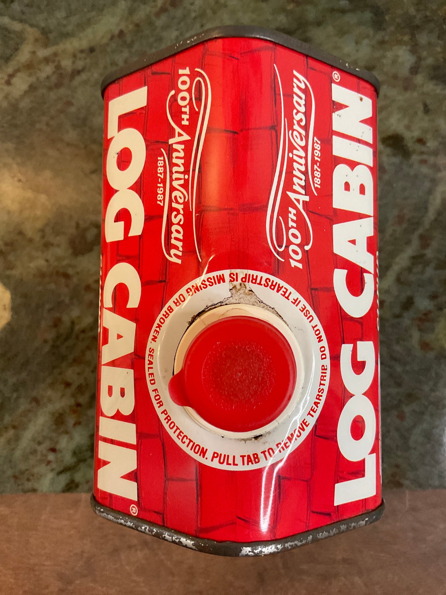Vtg Log Cabin 100 Anniversary Syrup Tin 1987