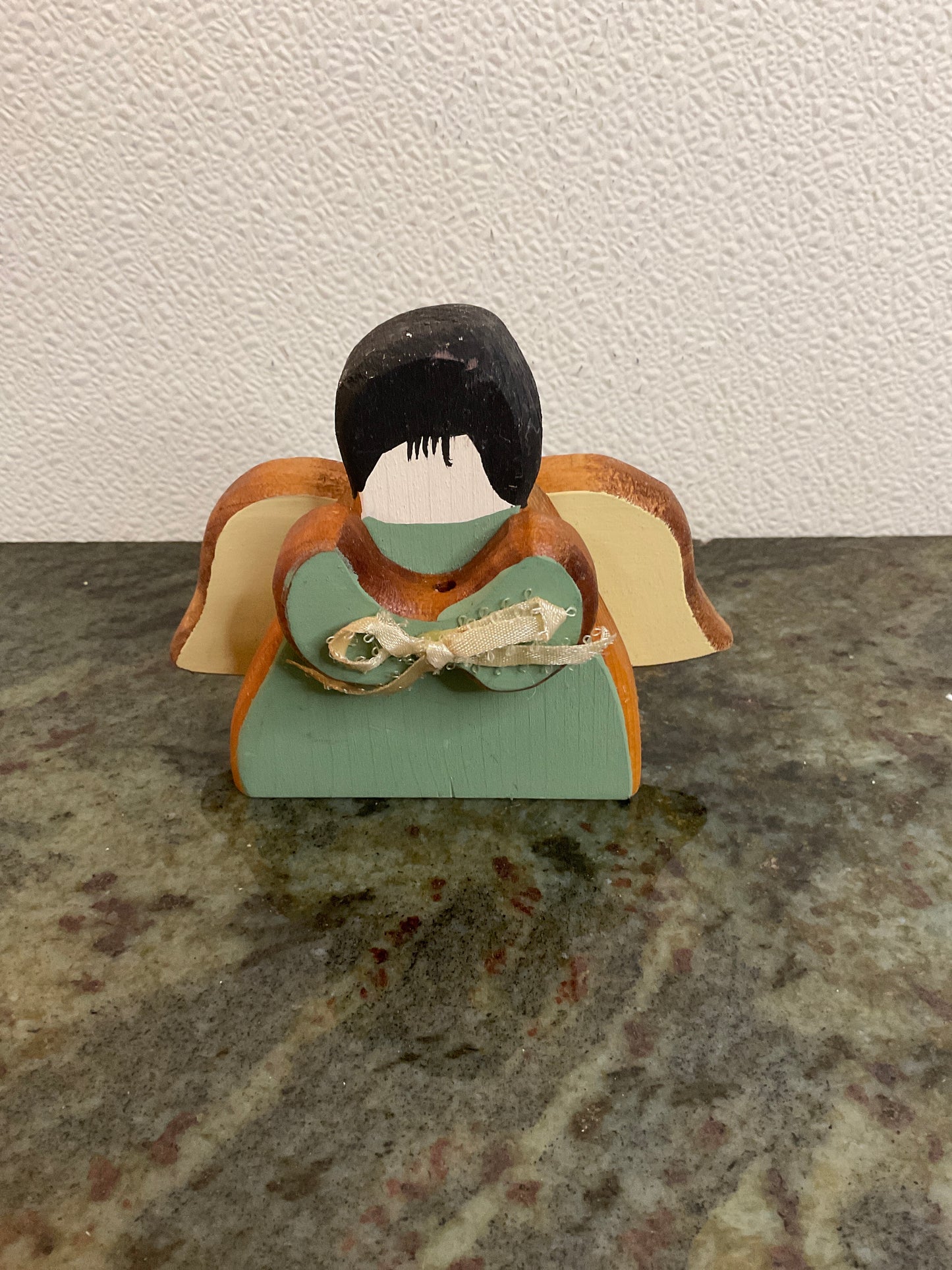 Wood Handmade Angel Painted Green