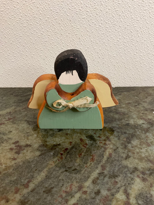 Wood Handmade Angel Painted Green
