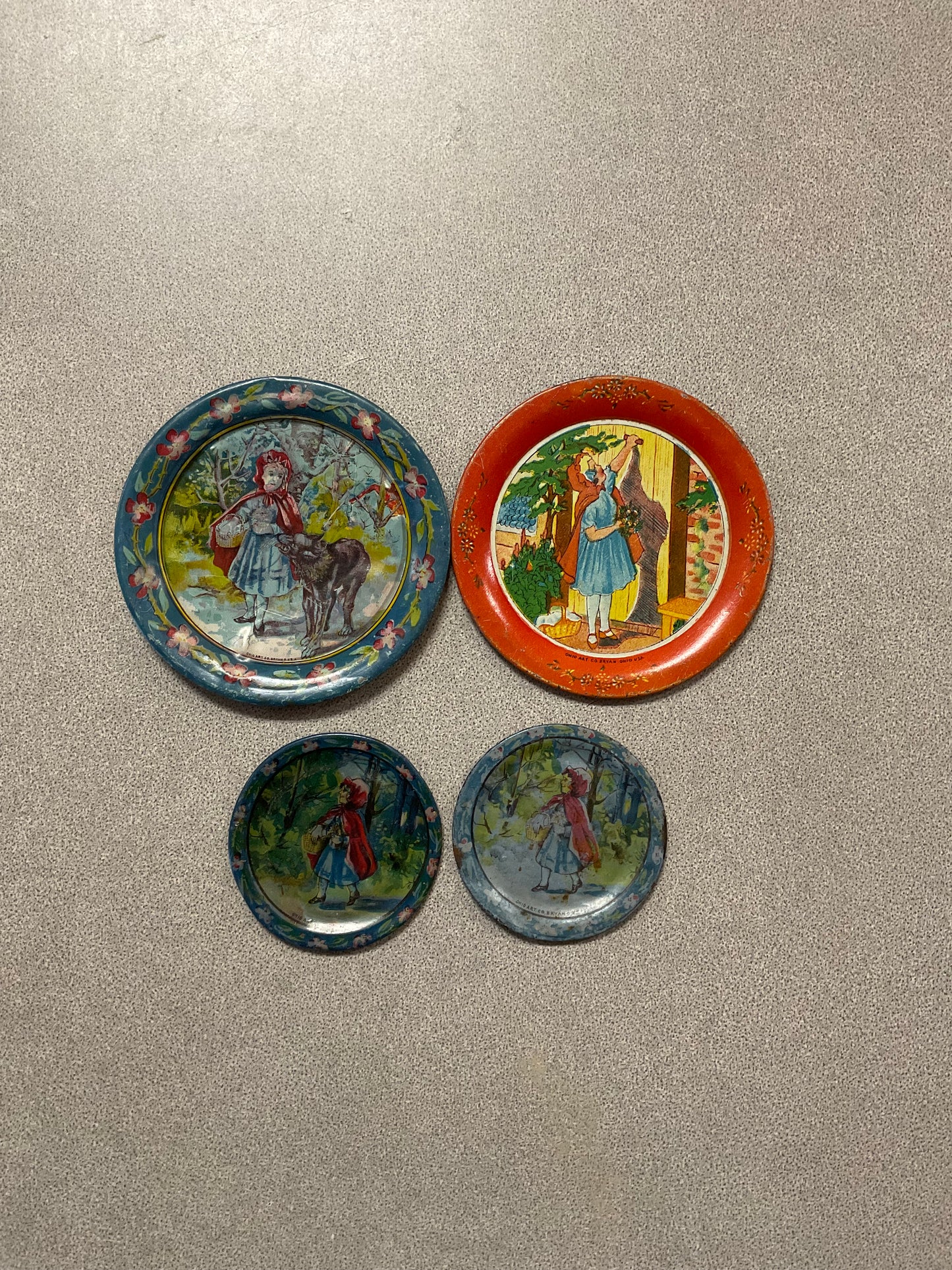 4 Piece Ohio Art Tin Plate Little Red Riding Hood Assortment