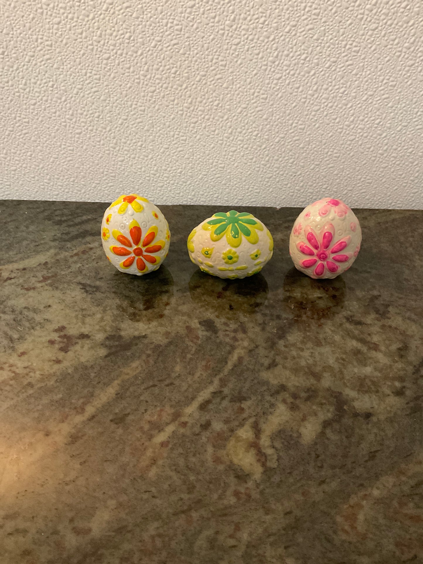 Set of 3 Vintage Glazed Ceramic Eggs