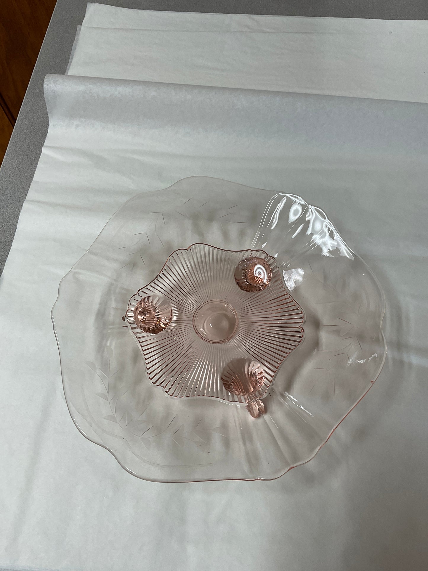 Depression Glass Pink Footed Dish