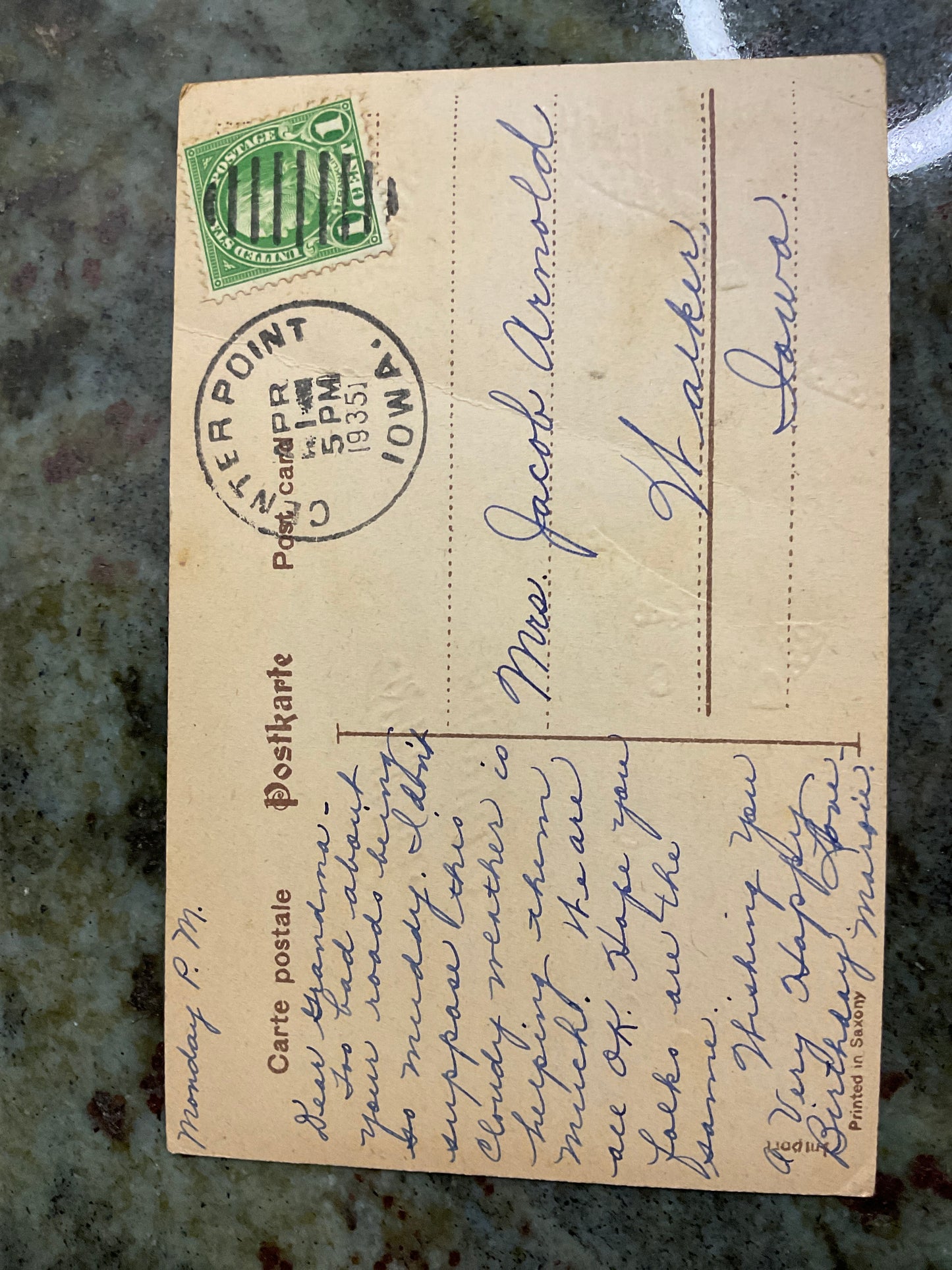 Vintage 1935 Post Card