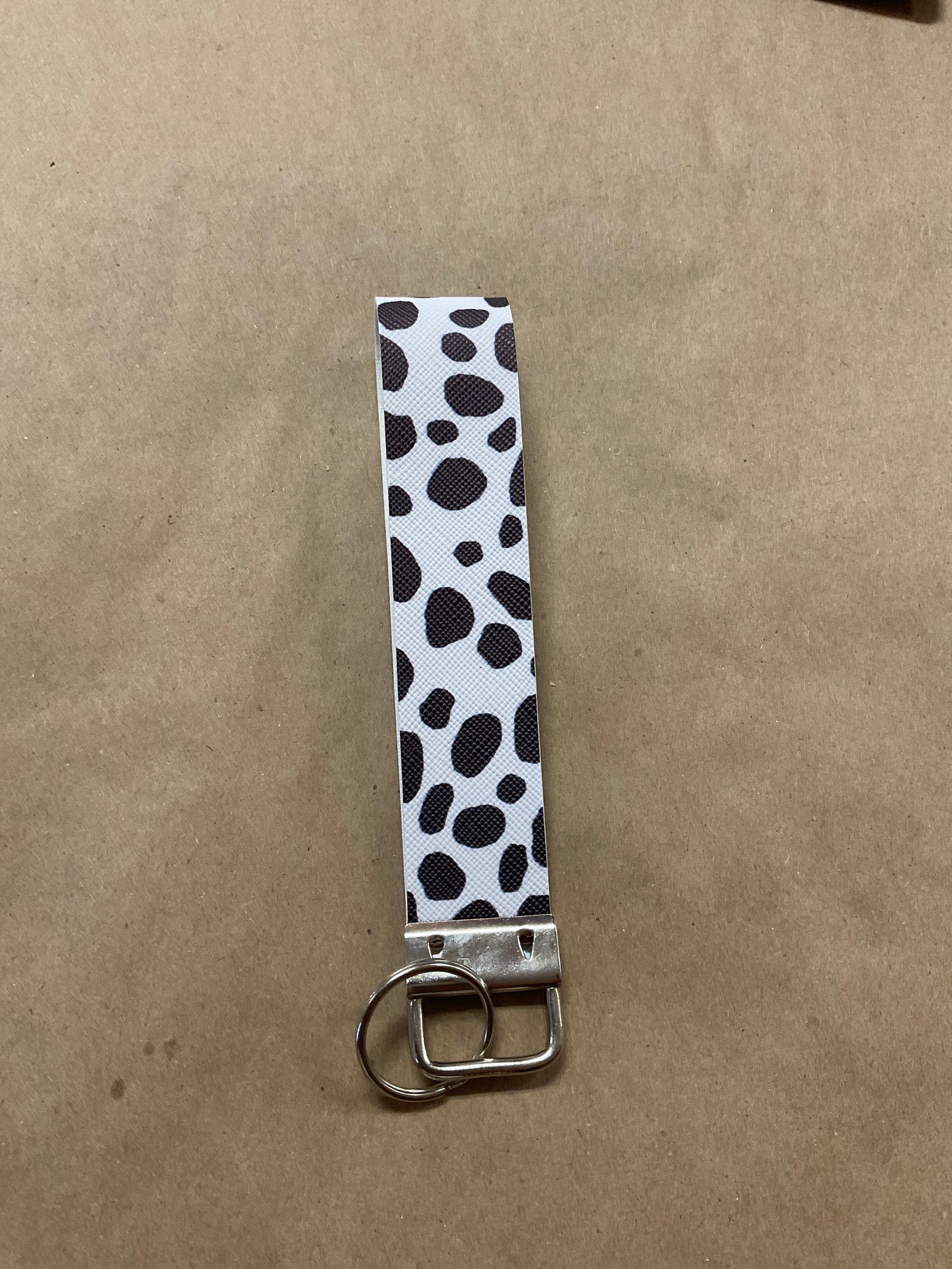 Faux Leather Cow Print Wrist Keychain