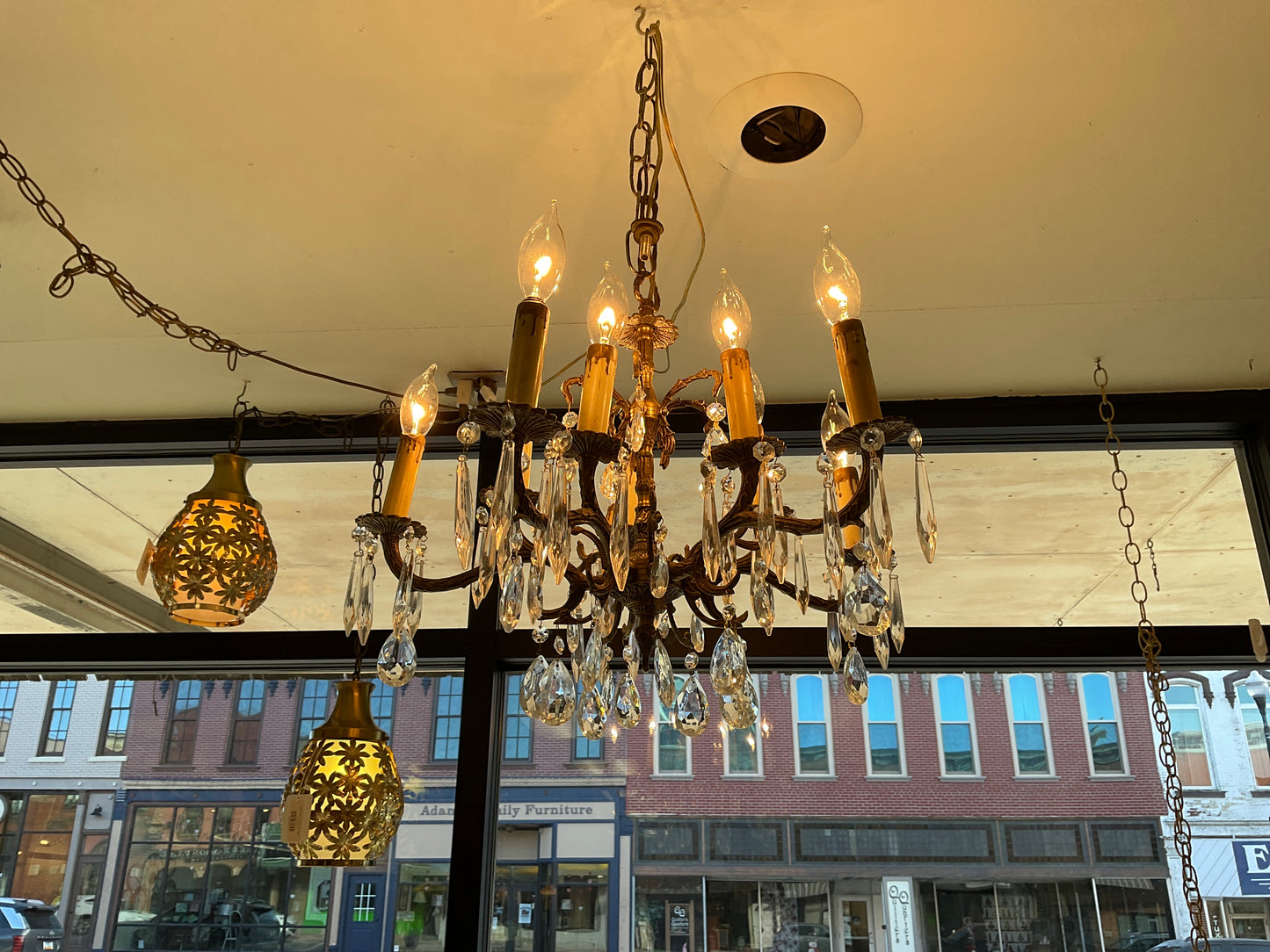 Vintage Brass and Glass Crystal Chandelier