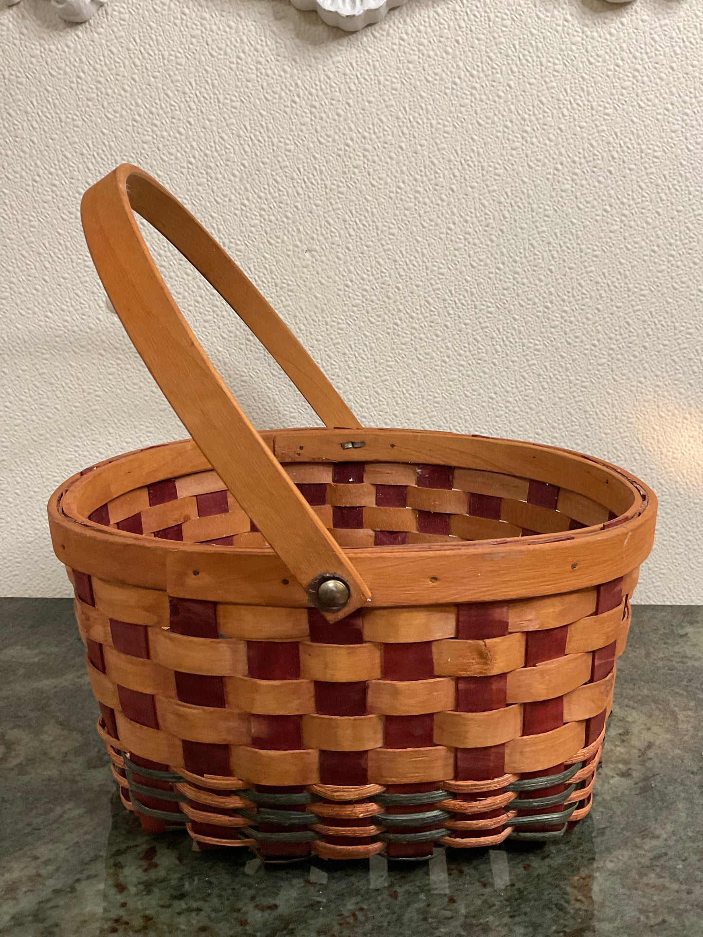 Green/Red/Wicker Basket with Handle