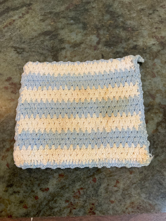 Vintage Handmade Crochet Pot Holder Blue&White